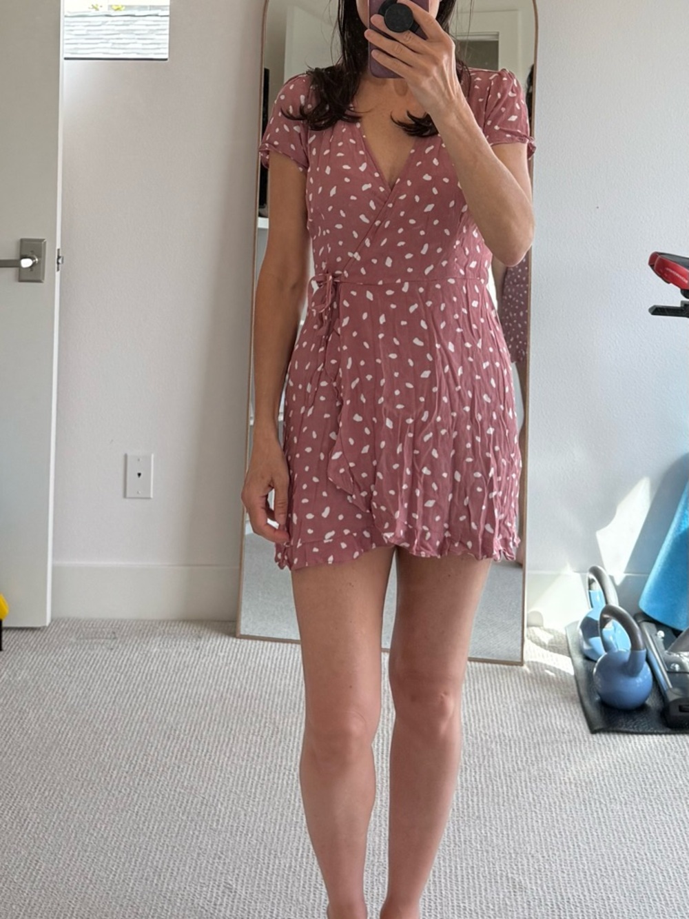 Abercrombie & Fitch Mauve Pink Polka Dot Wrap Mini Dress